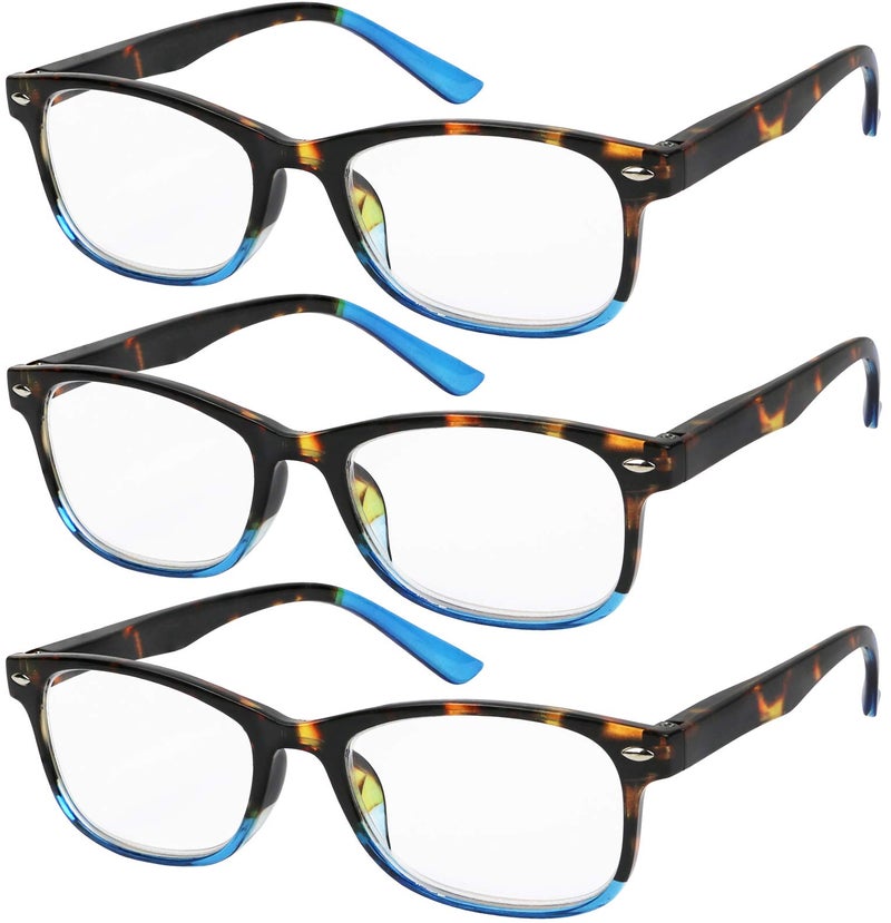 Success Eyewear Reading Glasses Great Value Spring Hinge Readers Men and Women Glasses for Reading Set of 3 Blue 25