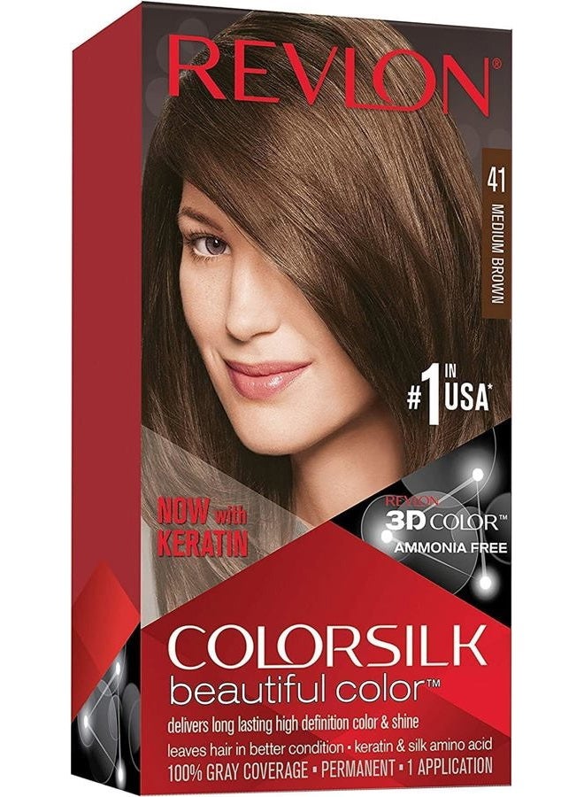 Revlon Permanent Hair Color by Revlon, Permanent Hair Dye, Colorsilk with 100% Gray Coverage, Ammonia-Free, Keratin and Amino Acids, 41 Medium Brown, 4.4 Oz (Pack of 1) - Image 2