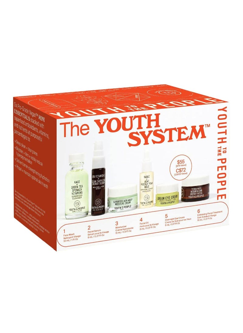 Youth To The People - Youth To The People The Youth System Set, 6-Pc Superfood Antioxidant Skincare Giftset, Mini Travel Essentials with Cleanser, Face Oil, Moisturizer, Serum, Facial Mask, and Eye Cream, All Skin Types - Image 1