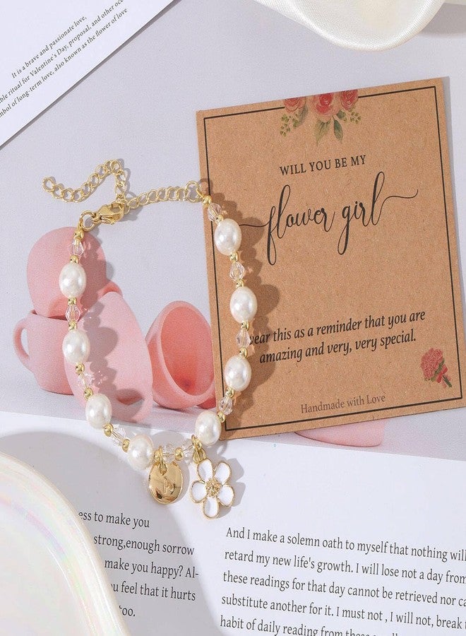 ENASAL Flower Girl Proposal Bracelet,Flower Girl Gift From Bride, Will You Be My Flower Girl Gift, Cute Initial K Charm Bracelet for Girls Flower Girl Proposal Box Flower girl Pearl Bracelet Jewelry (K) - Image 5