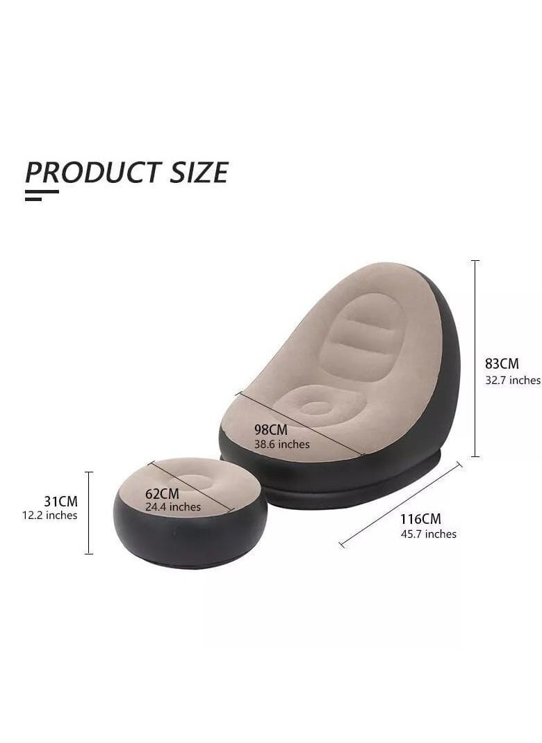 INTEX 2 In1 Grey and Black Lounge Inflatable Sofa Set, Folding Portable Inflatable Lazy Flocking Recliner Chair with Footstool and Air Pump Great for Pop Up Indoor and Outdoor Balcony, Backyard, Camping  - Image 2