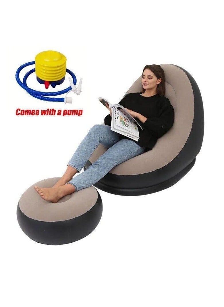 INTEX 2 In1 Grey and Black Lounge Inflatable Sofa Set, Folding Portable Inflatable Lazy Flocking Recliner Chair with Footstool and Air Pump Great for Pop Up Indoor and Outdoor Balcony, Backyard, Camping  - Image 3