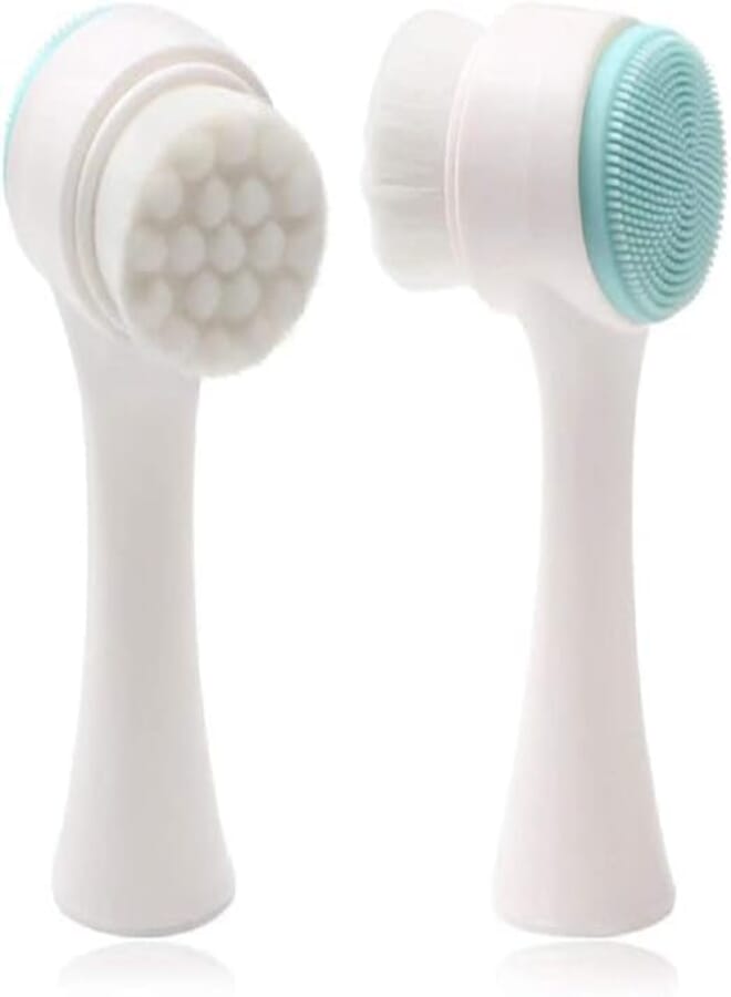 Facial Cleansing Brush - 2 in 1 Face Wash Brush Manual Dual Face Scrub Brush for Gentle Exfoliating, Deep Pore Cleansing, and Face Massaging Suitable for All Skin Types (Blue)
