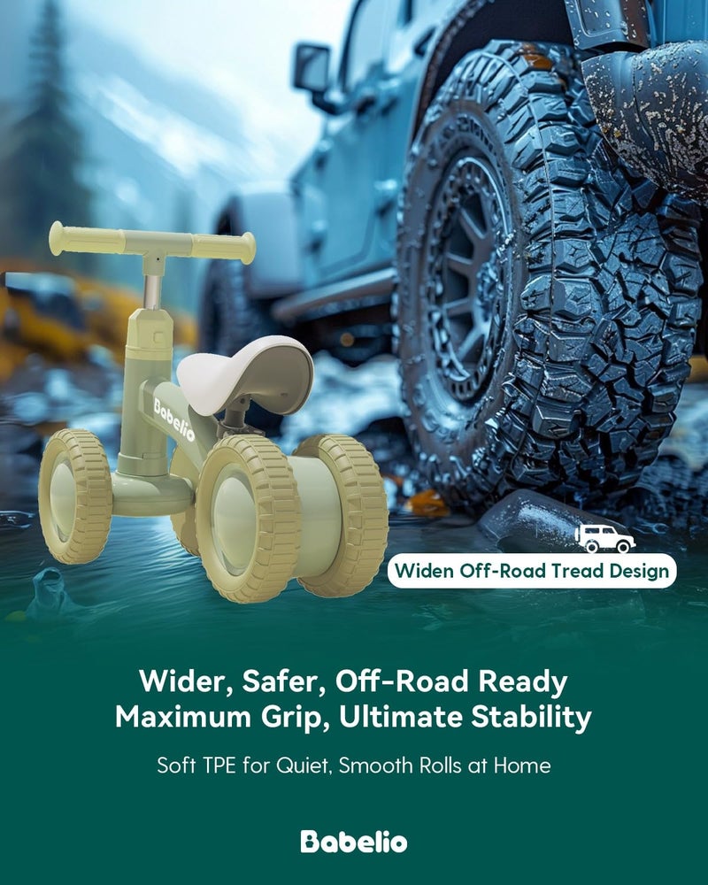 BABELIO Baby Balance Bike for 1 Year Old Boys Girls, 10-36 Month Toddler Balance Bike, 4-Wheel Off-Roader Design, Adjustable Seat & Handlebar - Black - Image 4