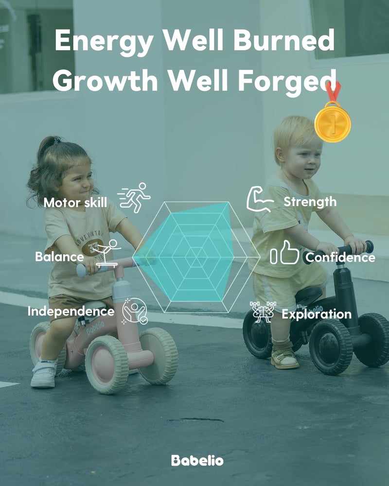 BABELIO Baby Balance Bike for 1 Year Old Boys Girls, 10-36 Month Toddler Balance Bike, 4-Wheel Off-Roader Design, Adjustable Seat & Handlebar - Black - Image 3