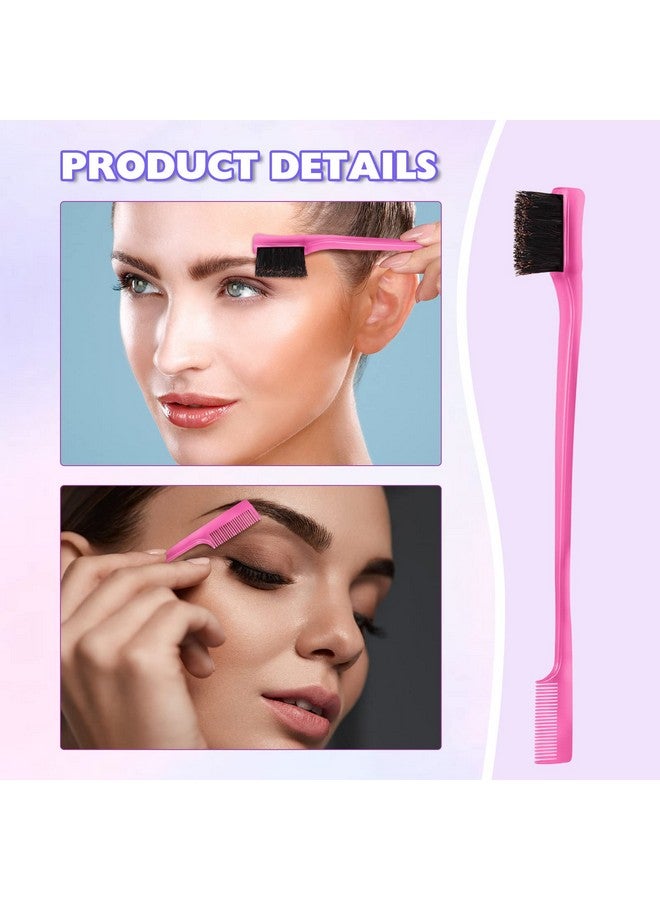 زوبيل مجموعة فرش مثيرة مكونة من 8 قطع، ومشط حافة مع مشابك للشعر، وتصفيف الشعر بحواف مزدوجة، وذيل فأر قوي ثلاثي للنساء والفتيات والأطفال (وردي) - Image 4