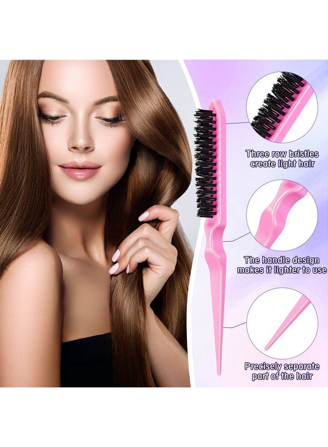 زوبيل مجموعة فرش مثيرة مكونة من 8 قطع، ومشط حافة مع مشابك للشعر، وتصفيف الشعر بحواف مزدوجة، وذيل فأر قوي ثلاثي للنساء والفتيات والأطفال (وردي) - Image 3