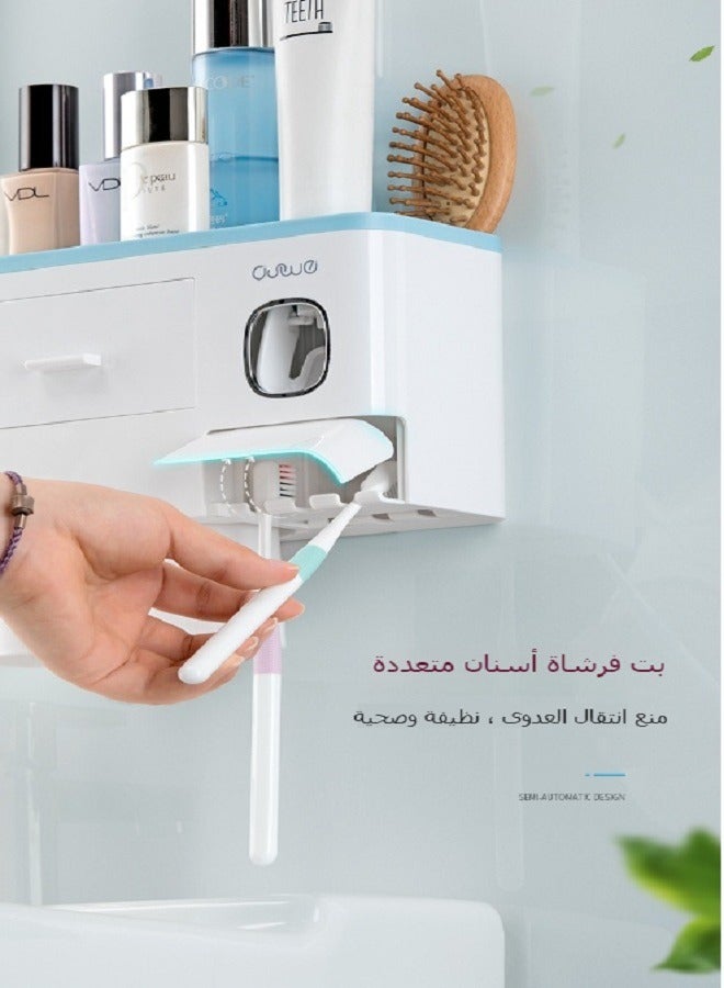 بيوينتي موزع معجون أسنان مزدوج تلقائي مع حامل فرشاة أسنان كهربائي مثبت على الحائط، مع كوبين مغناطيسيين، درج تخزين، وفتحتين لتنظيم فرش الأسنان (رمادي) - Image 5