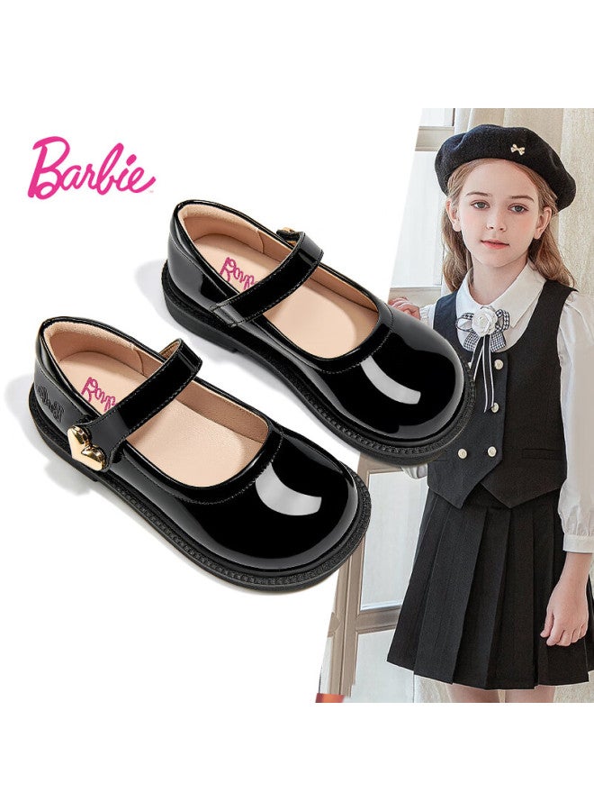 Barbie Babi Children'S Shoes, Girls' Spring And Autumn Single-Lined Leather Shoes, Student Campus Performance Black Leather Shoes, Patent Leather Da6711, Black, Size 35 - Image 1