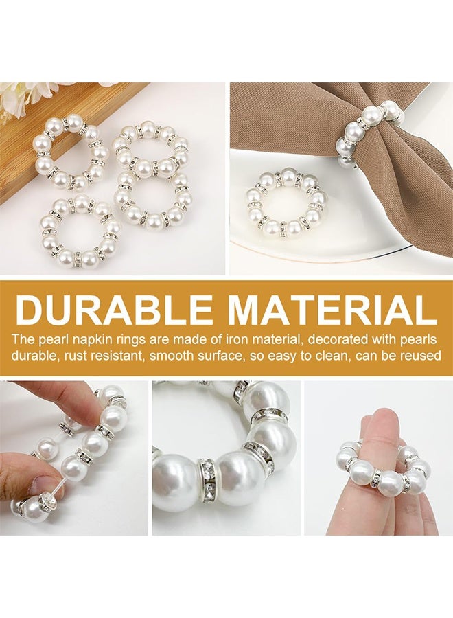 12 Pack Pearl Beaded Napkin Rings, Round Silver Napkin Buckles Holder, Elegant Napkin Rings for Wedding Formal Dinner Reception Party Banquet Table Decor - Silver - Image 4