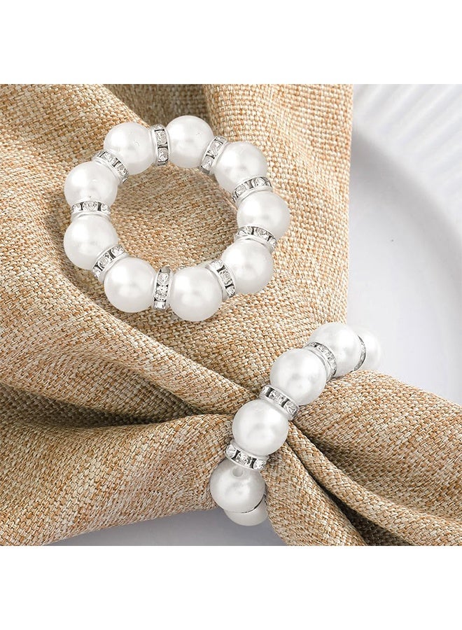 12 Pack Pearl Beaded Napkin Rings, Round Silver Napkin Buckles Holder, Elegant Napkin Rings for Wedding Formal Dinner Reception Party Banquet Table Decor - Silver - Image 5