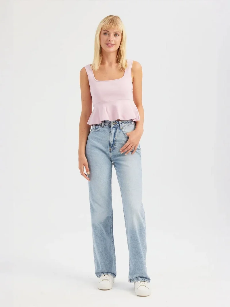 HICCUP Square Neck Knitted Ruffled Top