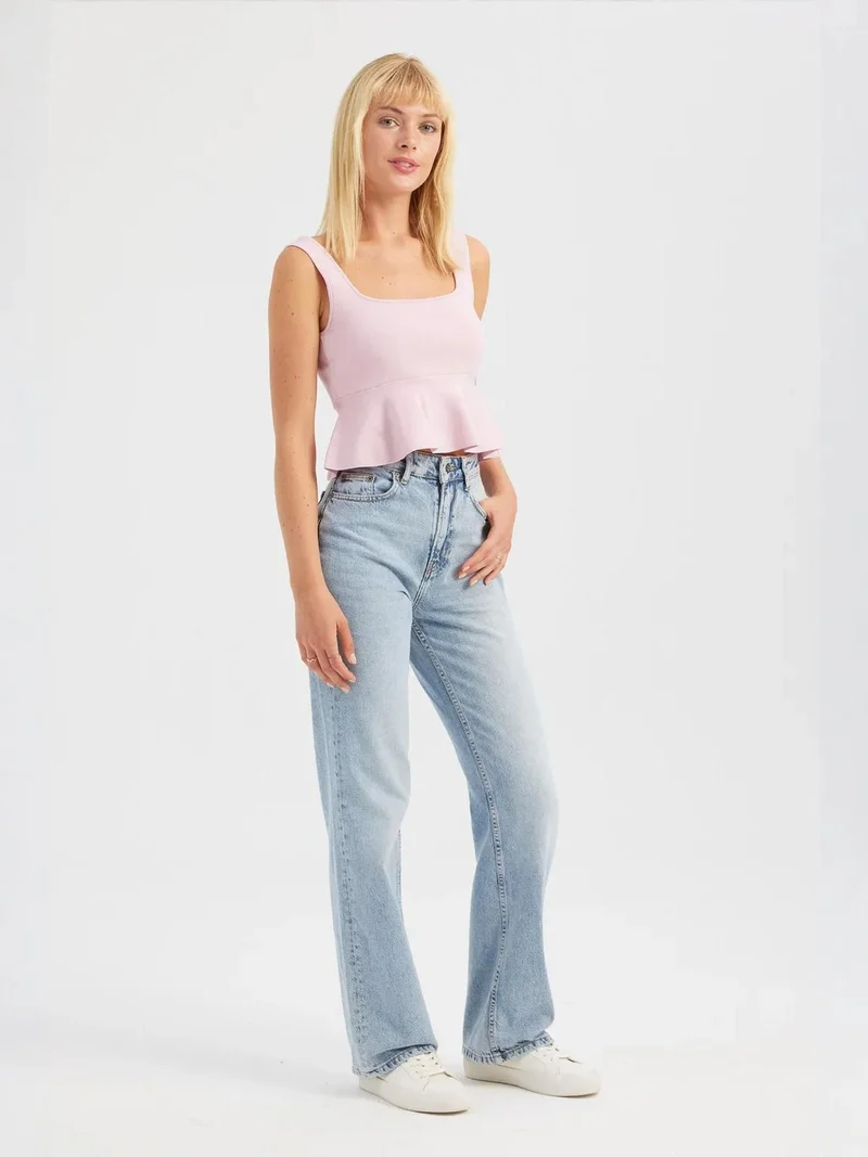 HICCUP Square Neck Knitted Ruffled Top