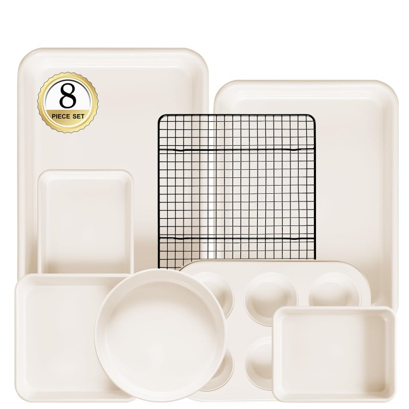 Howasai 8-Piece Non-stick Baking Pans Set â€“ Stackable Bakeware Set for Kitchen, Carbon Steel Baking Set with Cookie Sheet, Roasting Pan, Cake Pan, Muffin Pan, Cooling Rack, Baking Essentials Supplies - Image 1