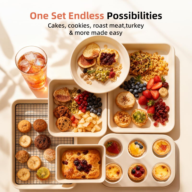Howasai 8-Piece Non-stick Baking Pans Set â€“ Stackable Bakeware Set for Kitchen, Carbon Steel Baking Set with Cookie Sheet, Roasting Pan, Cake Pan, Muffin Pan, Cooling Rack, Baking Essentials Supplies - Image 5