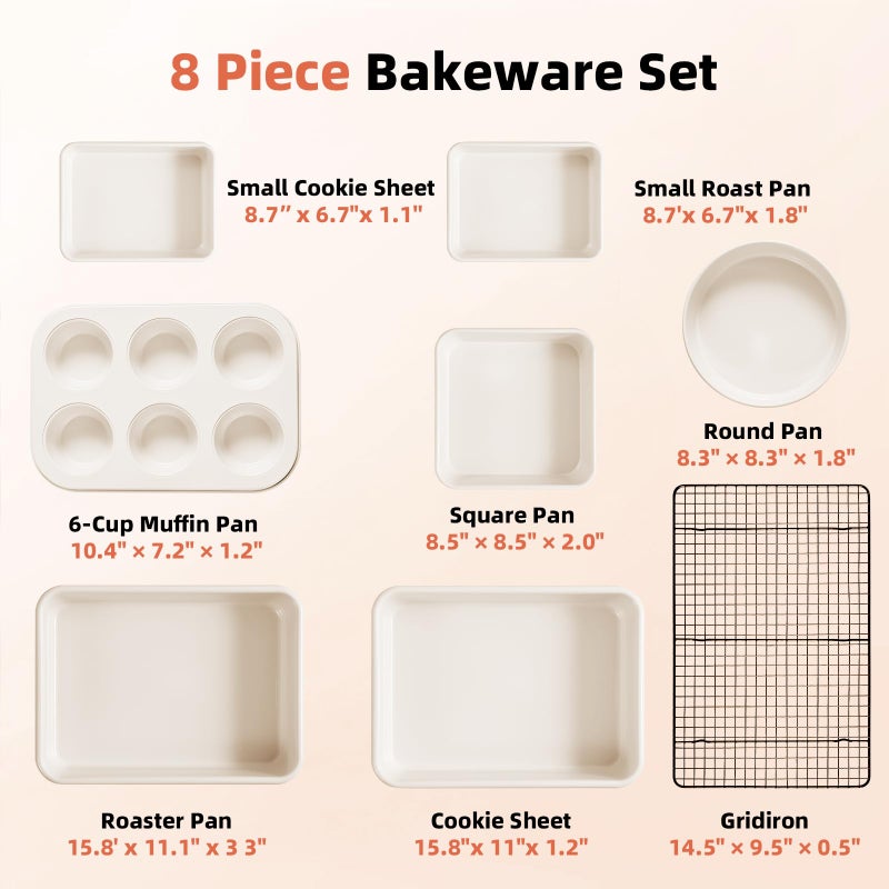 Howasai 8-Piece Non-stick Baking Pans Set â€“ Stackable Bakeware Set for Kitchen, Carbon Steel Baking Set with Cookie Sheet, Roasting Pan, Cake Pan, Muffin Pan, Cooling Rack, Baking Essentials Supplies - Image 2