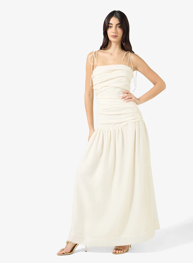 Just Me  Ruched Detail Bandeau Maxi Dress for Women | Best Price UAE