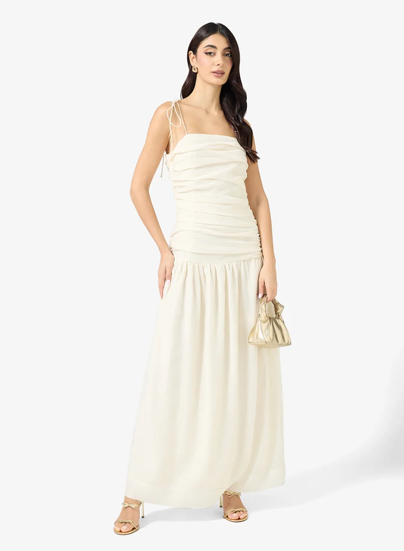 Ruched Detail Bandeau Maxi Dress