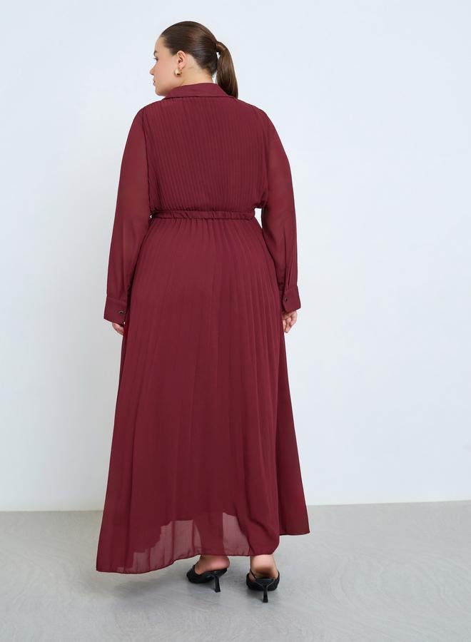 ستايلي فستان طويل بكسرات وياقة مقاس كبير - Image 5