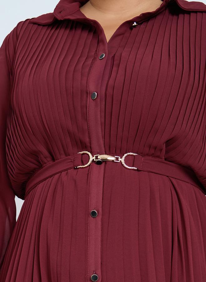 ستايلي فستان طويل بكسرات وياقة مقاس كبير - Image 4