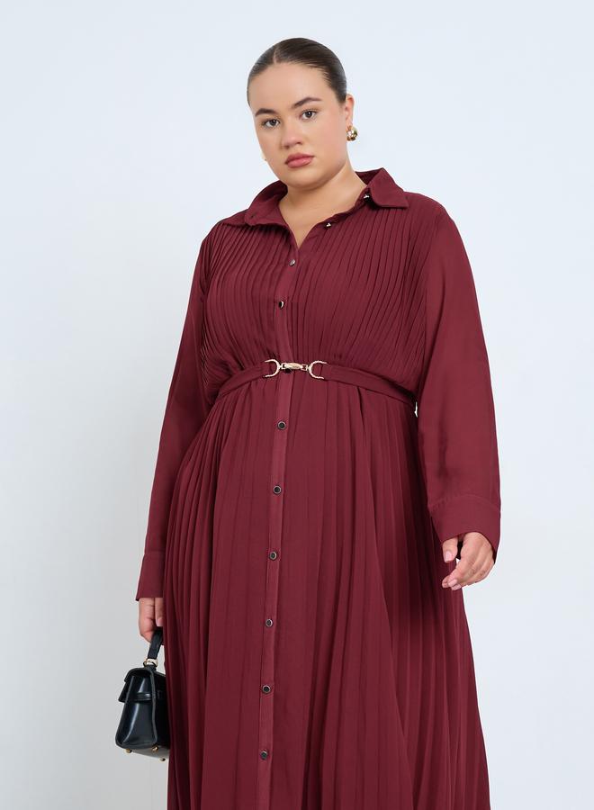 ستايلي فستان طويل بكسرات وياقة مقاس كبير - Image 3