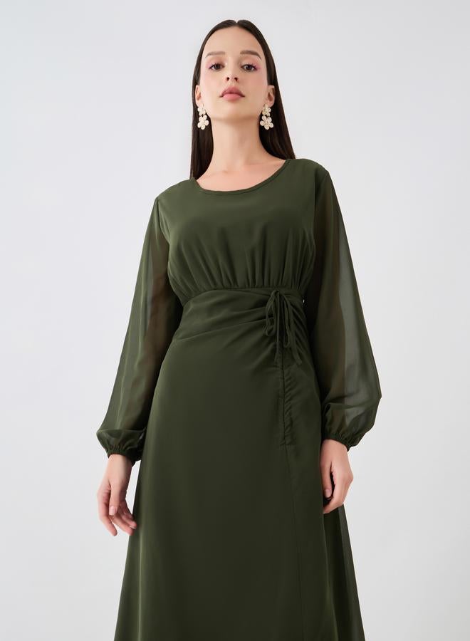 Take Two Solid Gathered Detail Round Neck Maxi Dress - Image 2