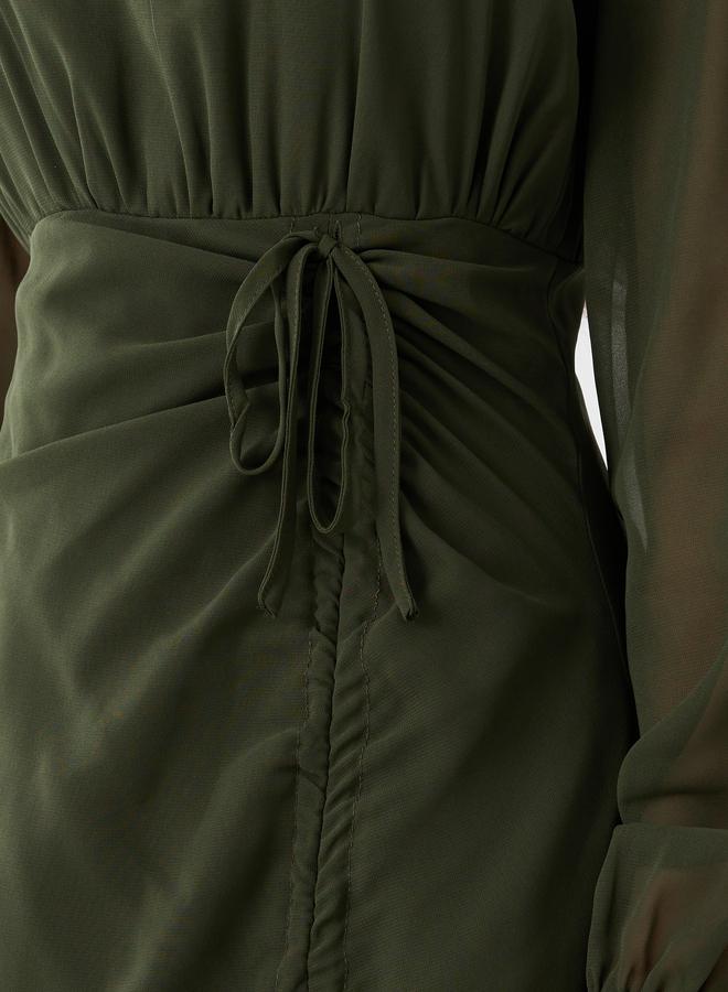 Take Two Solid Gathered Detail Round Neck Maxi Dress - Image 3