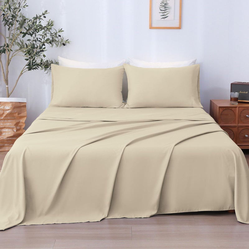 LONAVA Soft and Comfortable Twin Sheet Set - Wrinkle Resistant, Deep Pockets, Hotel Luxury Microfiber -Beige - Image 1