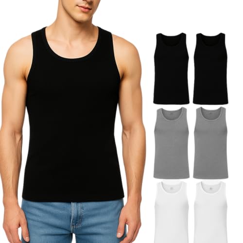 Athllete Mens Athletic Fit Tank Tops 6 Pack 100 Cotton Breathable Sleeveless Undershirts Black White and Heather Gray - Image 1