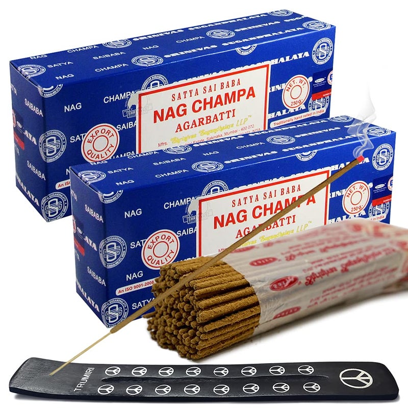 TRUMIRI Incense Stick Holder Bundle with Satya Sai Baba Nagchampa 250g Incense Sticks  Pack of 2 Approx 500 Sticks