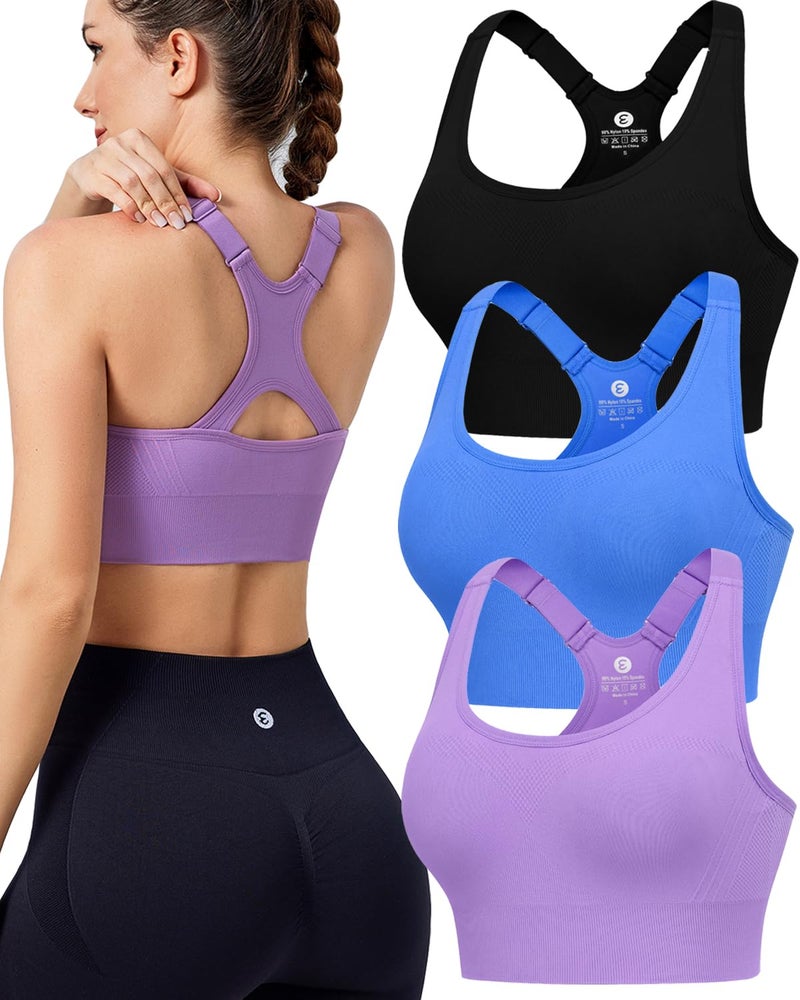Evercute Racerback High Support Bras Adjustable Sports Bras for Women 3/4 Pack Seamless Padded Workout Bras Yoga Athletic Bra - Image 1