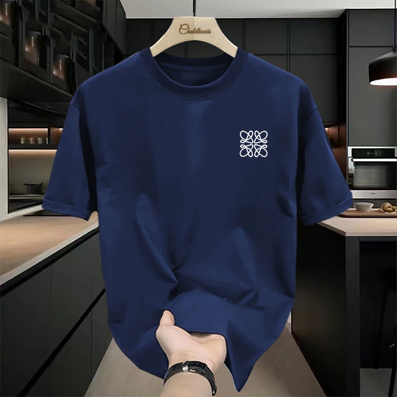 Heavy Cotton Short-Sleeved T-Shirt Men'S Summer Instagram Popular Brand Loose All-Match Simple Printed Comfortable Casual Half-Sleeved T-Shirt - Image 4