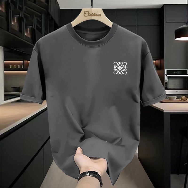Heavy Cotton Short-Sleeved T-Shirt Men'S Summer Instagram Popular Brand Loose All-Match Simple Printed Comfortable Casual Half-Sleeved T-Shirt - Image 2