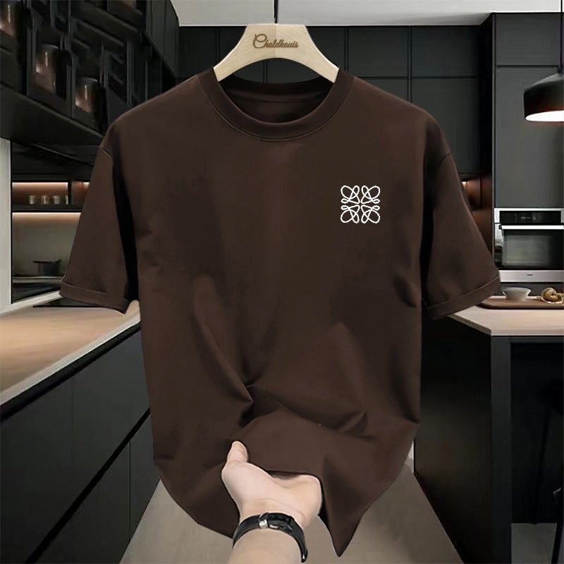 Heavy Cotton Short-Sleeved T-Shirt Men'S Summer Instagram Popular Brand Loose All-Match Simple Printed Comfortable Casual Half-Sleeved T-Shirt - Image 1