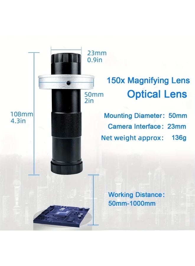 Black Industrial Microscope Optical Lens 1 150x Magnification Adjustable Focus - Image 1