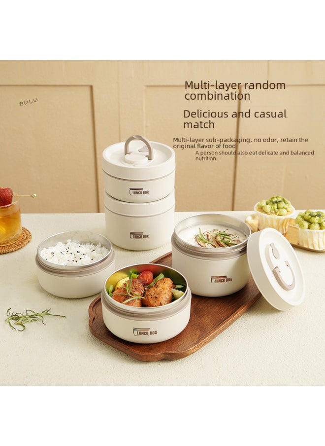 Generic Portable Stainless Steel Round Thermal Lunch Box Cover Soup Bowl Specialized For Office School Students Japanese Style Meal Box-Specifications:Rice-four Pack (with Insulation Bag)  - Image 2