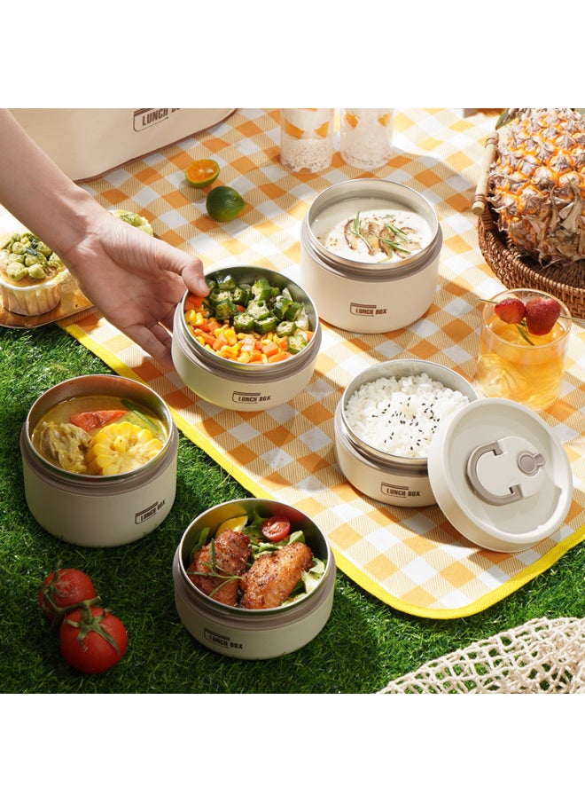 Generic Portable Stainless Steel Round Thermal Lunch Box Cover Soup Bowl Specialized For Office School Students Japanese Style Meal Box-Specifications:Rice-four Pack (with Insulation Bag)  - Image 5