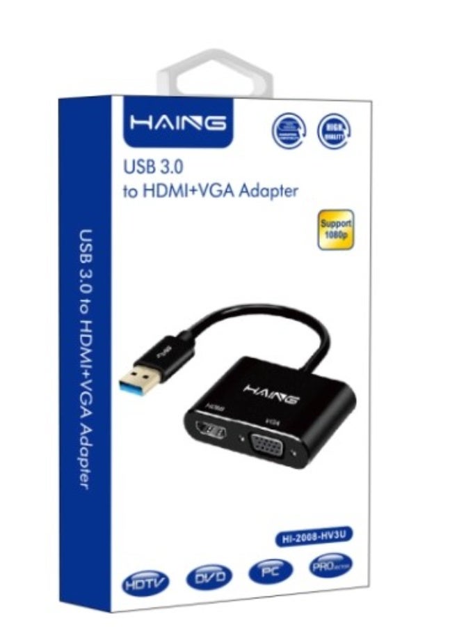 Haing USB 3.0 to HDMI Converter 1080P HDMI and VGA Sync - Image 1