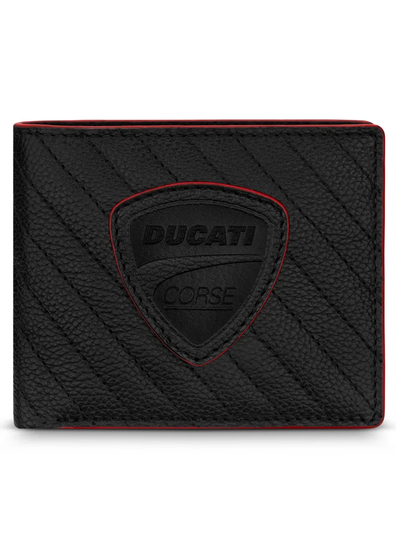 Ducati Corse Ducati Corse Riparo Black Genuine Leather Wallet For Men - DTLGW2201201