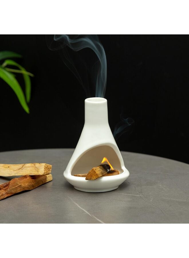 LAMAY Handmade Ceramic Chiminea Palo Santo Holder - Modern Medieval Incense Burner and Candlet Holder - Zen Home Decor White - Image 5