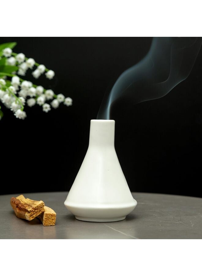 LAMAY Handmade Ceramic Chiminea Palo Santo Holder - Modern Medieval Incense Burner and Candlet Holder - Zen Home Decor White - Image 2