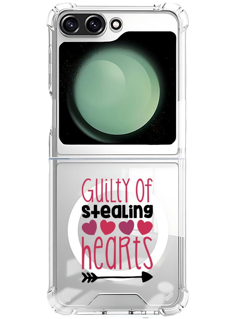 Theodor Magnetic Case for Samsung Galaxy Z Flip 5 Compatible with MagSafe Wireless Charging, Shockproof Phone Bumper Cover Guilty of Stealing hearts  - Image 1