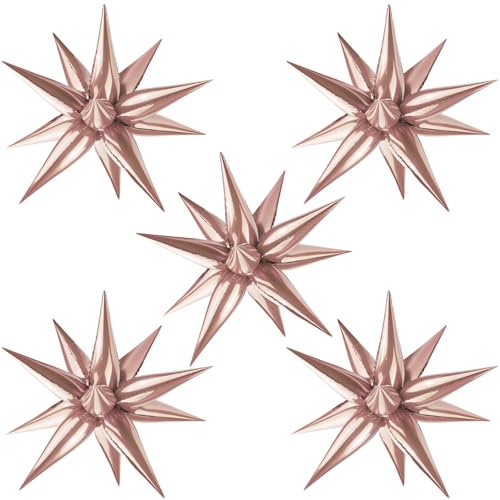 Moukiween 60 PCS Rose Gold Star Balloons 12 Point Cone Explosion Star Foil Balloons for Birthday Bridal Shower Wedding Mothers Day Valentines Day Decorations Rose Gold - Image 1