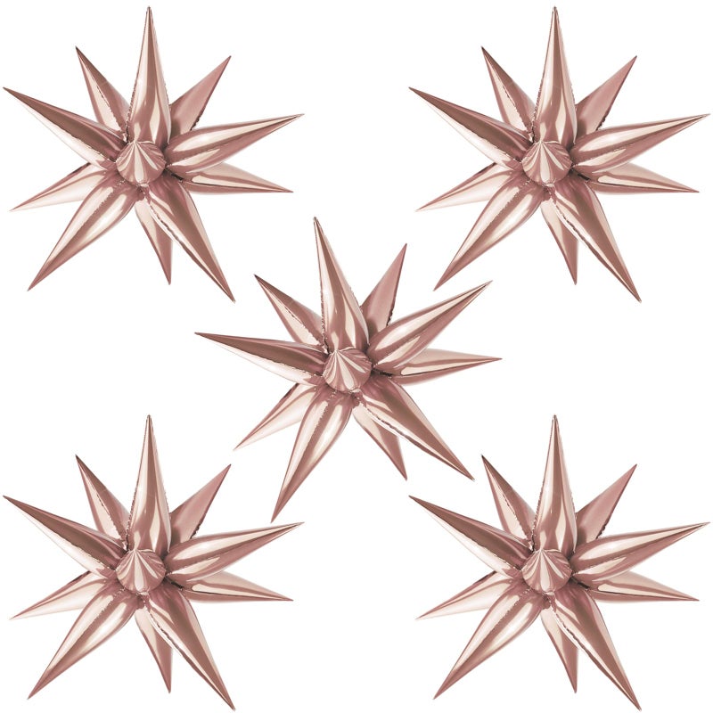 Moukiween 60 PCS Rose Gold Star Balloons 12 Point Cone Explosion Star Foil Balloons for Birthday Bridal Shower Wedding Mothers Day Valentines Day Decorations Rose Gold - Image 2