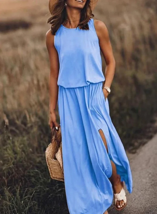 SIMPLEE Summer Womens Crewneck Sleeveless Long Dress