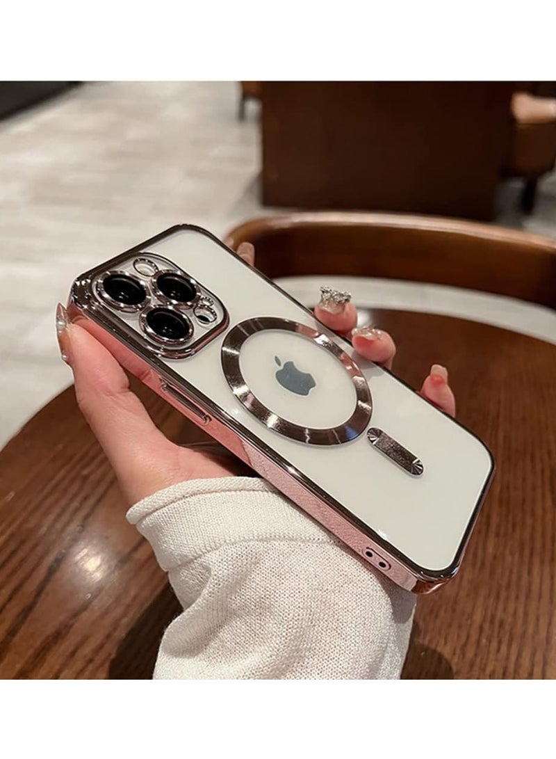 ELTRAZONE Magnetic Case for iPhone 14 Pro Max Case [Compatible with MagSafe] Camera Lens Protector Plating Luxury Cover for Women Men Clear Soft TPU Shockproof Protective Phone Case - Pink - Image 4