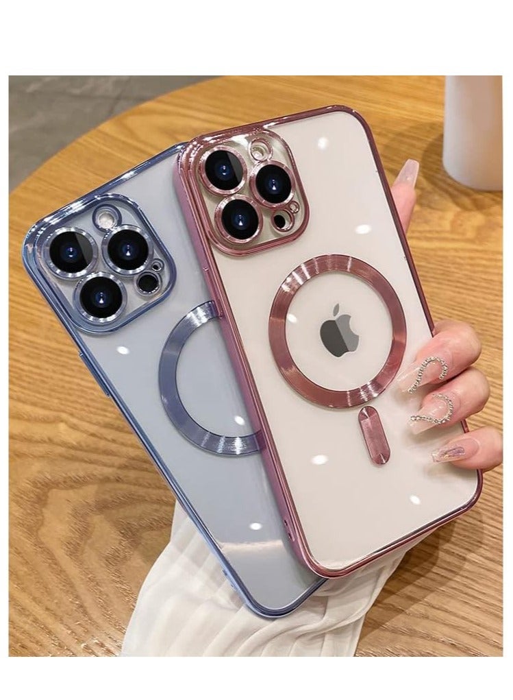 ELTRAZONE Magnetic Case for iPhone 14 Pro Max Case [Compatible with MagSafe] Camera Lens Protector Plating Luxury Cover for Women Men Clear Soft TPU Shockproof Protective Phone Case - Pink - Image 5