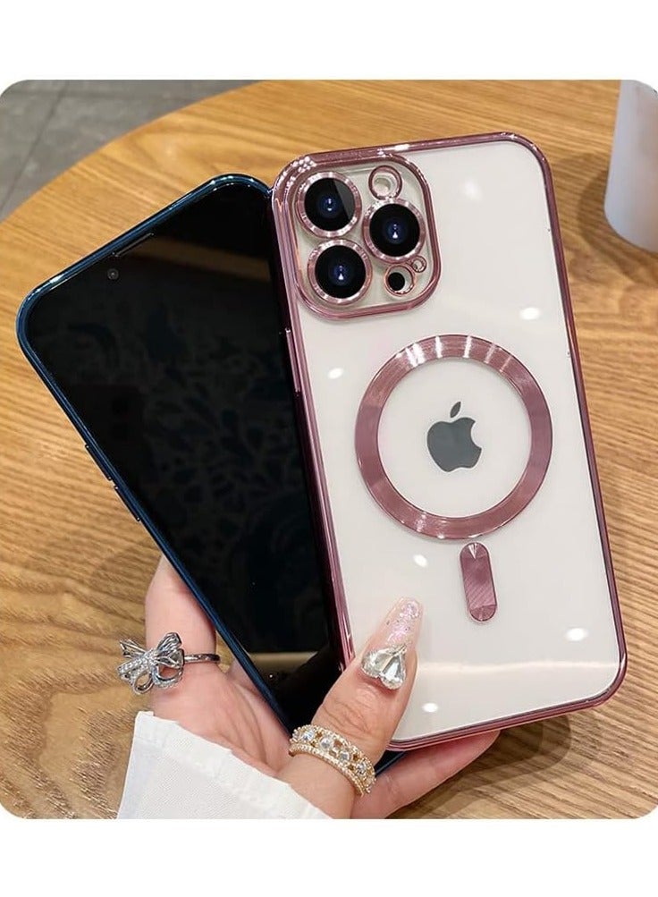 ELTRAZONE Magnetic Case for iPhone 14 Pro Max Case [Compatible with MagSafe] Camera Lens Protector Plating Luxury Cover for Women Men Clear Soft TPU Shockproof Protective Phone Case - Pink - Image 3