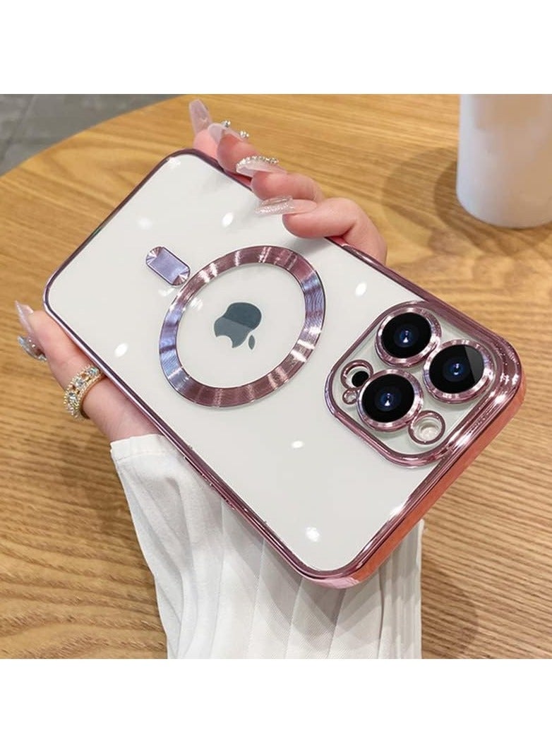 ELTRAZONE Magnetic Case for iPhone 14 Pro Max Case [Compatible with MagSafe] Camera Lens Protector Plating Luxury Cover for Women Men Clear Soft TPU Shockproof Protective Phone Case - Pink - Image 2