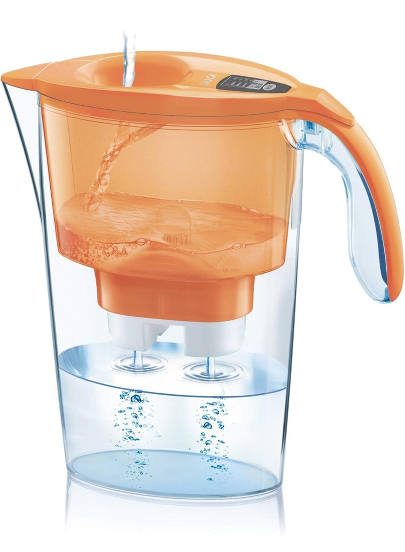 Laica Stream Water Filter Pitcher with Bi-flux MineralBalance System, 9.7 Cup Capacity, Orange - Image 1